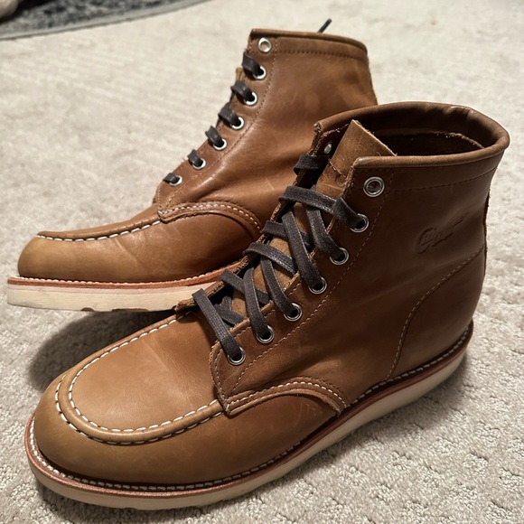 As new men’s Baldwin Chippewa moc toe tan leather wedge boots size 7.5 D - Picture 3 of 16